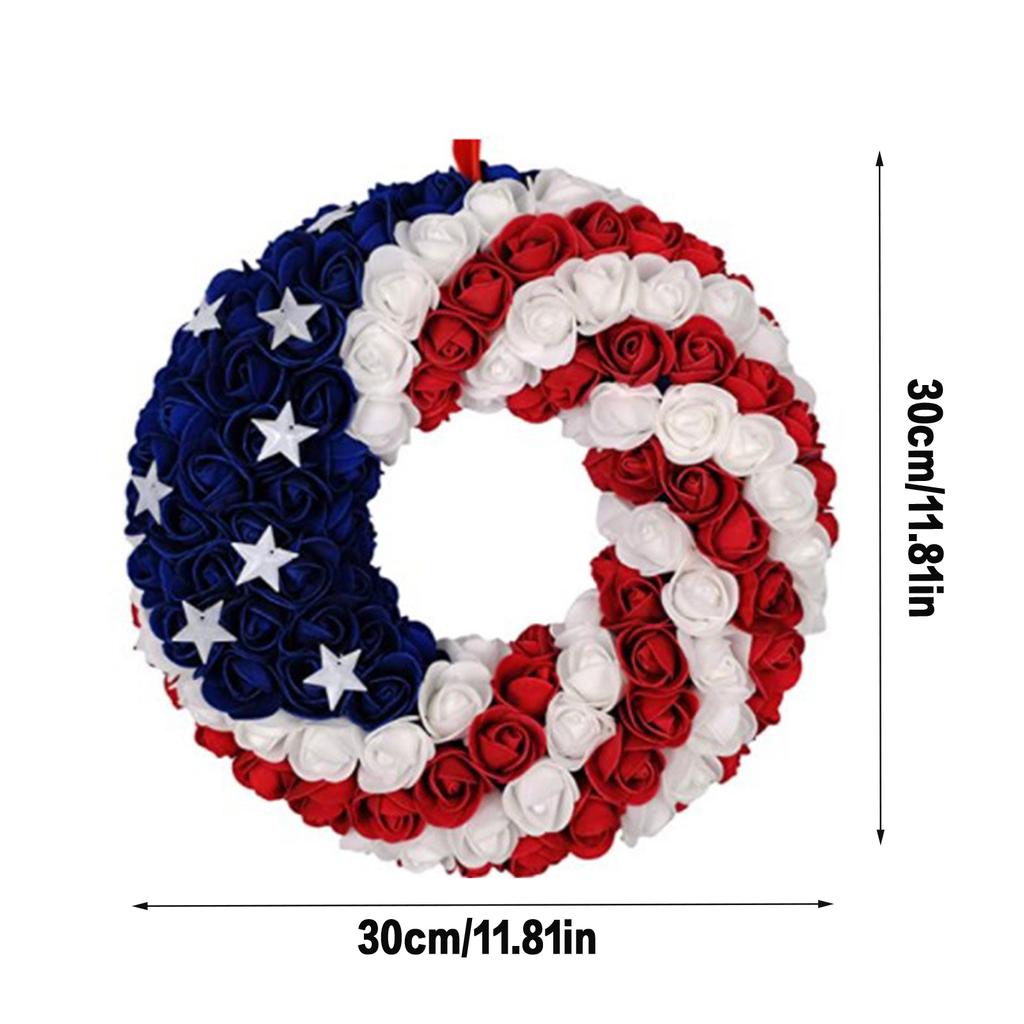D30cm Independence Day Garland Classic Red White Blue Rose Wreath With Star Inlay 2026 America Festival Decoration Door Sign 1pc