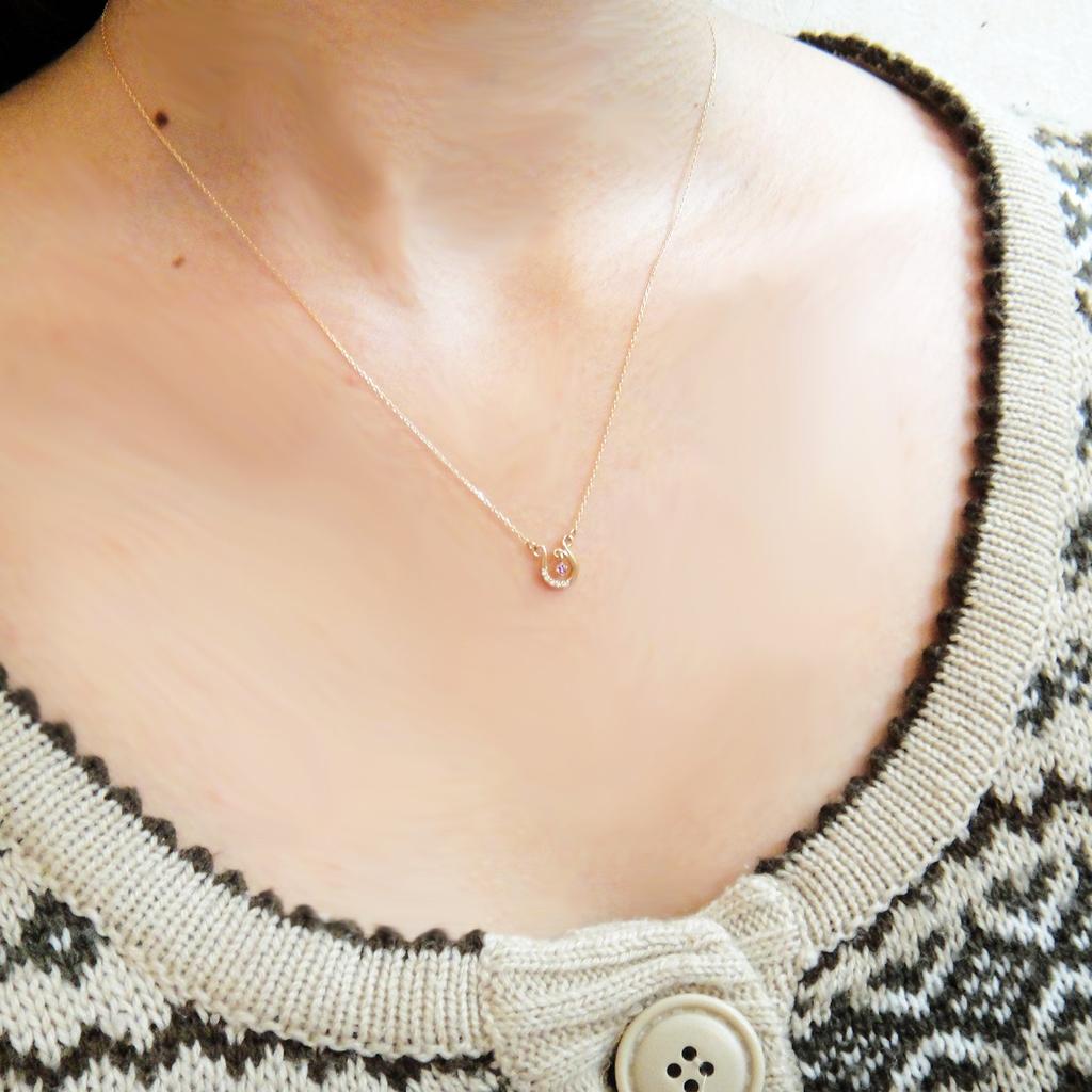 Miwahouseki Happy Horseshoe Choice of Birthstone Pink Gold Diamond Necklace September Pink Sapphire [Miwahouseki] &