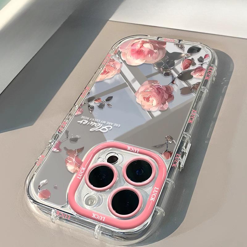 Розовые розы подходят для чехлов для iPhone16 Mirror Phone, Apple 15promax, Fresh and Clean 14 Flowers, 13