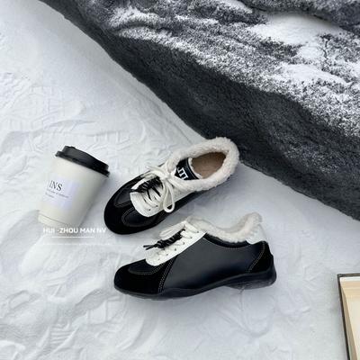 Версия из коровьей кожи~ ретро внутренняя высота увеличивается на 5 см немецкие тренировочные туфли женские зимние бархатные теплые пушистые туфли повседневные универсальные спортивные туфли