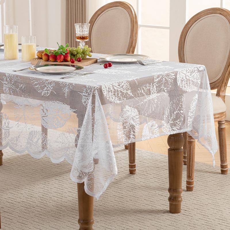 Lace Rectangular Dining Table Cloth Tea Table Towels Dustproof Cloth for Household Desks Used for Wedding Birthday Party Decorat Taplak Meja Cutwork