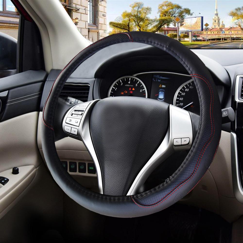 PU Leather Car-styling Steering Wheel Cover Good Grip Car Accessories 15" 37-38CM Anti Slip Breathable Universal Auto Accessorie