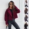 Women Fall Winter Coat Short Type Turn-down Collar Solid Color Loose Button Closure Cardigan OL Commuting Jacket Lady Daily Outwear