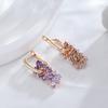 1 Pair Shiny Geometric Purple Zircon Drop Dangle Earrings for Women Luxury Gold Color Wedding Jewelry Gift