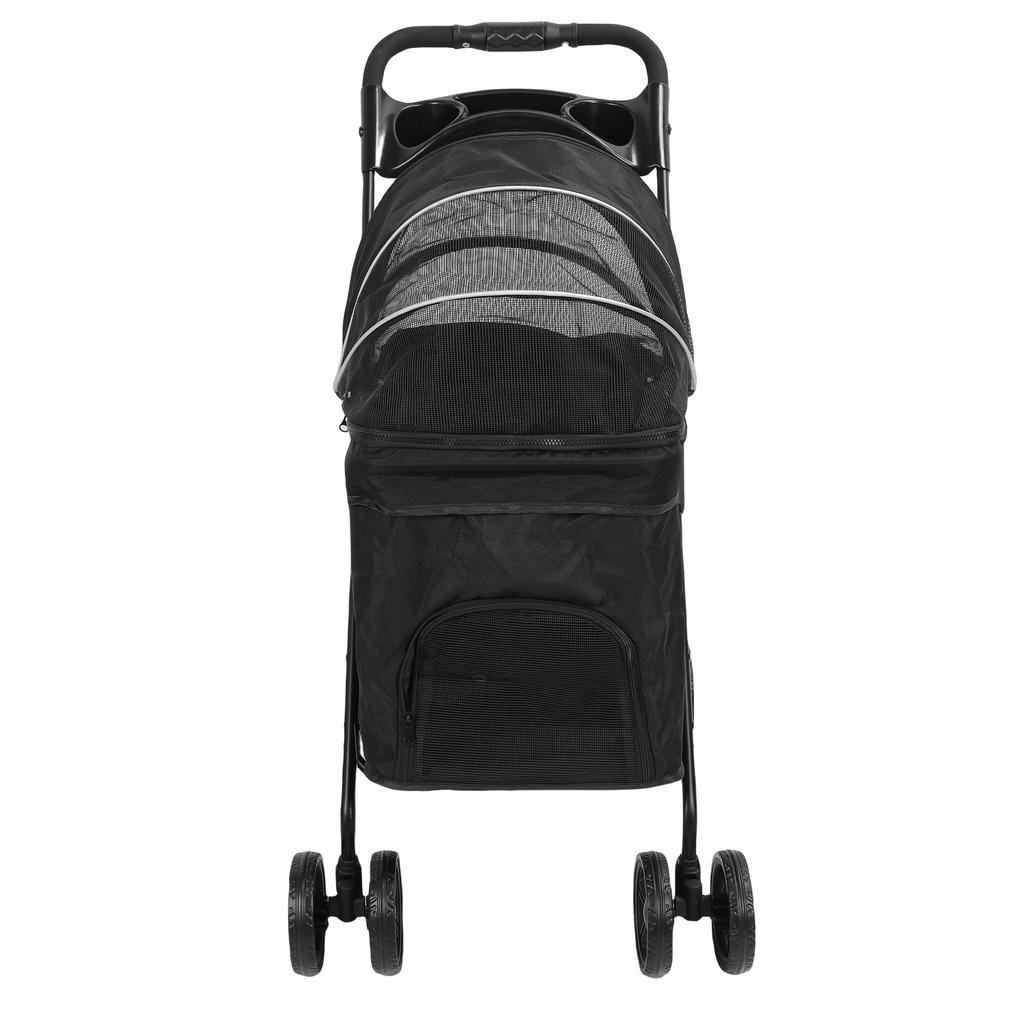 Foldable Pet Stroller Breathable Mesh with 2 Way Zipper Canopy Detachable Food Tray Cup Holder Travel Cat Dog Stroller
