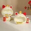 Lucky Cat Storage Tray Statue Resin Sculpture Sundries Candy Storage Box Fortune Cat Figurine Key Holder Living Room Home Decor
