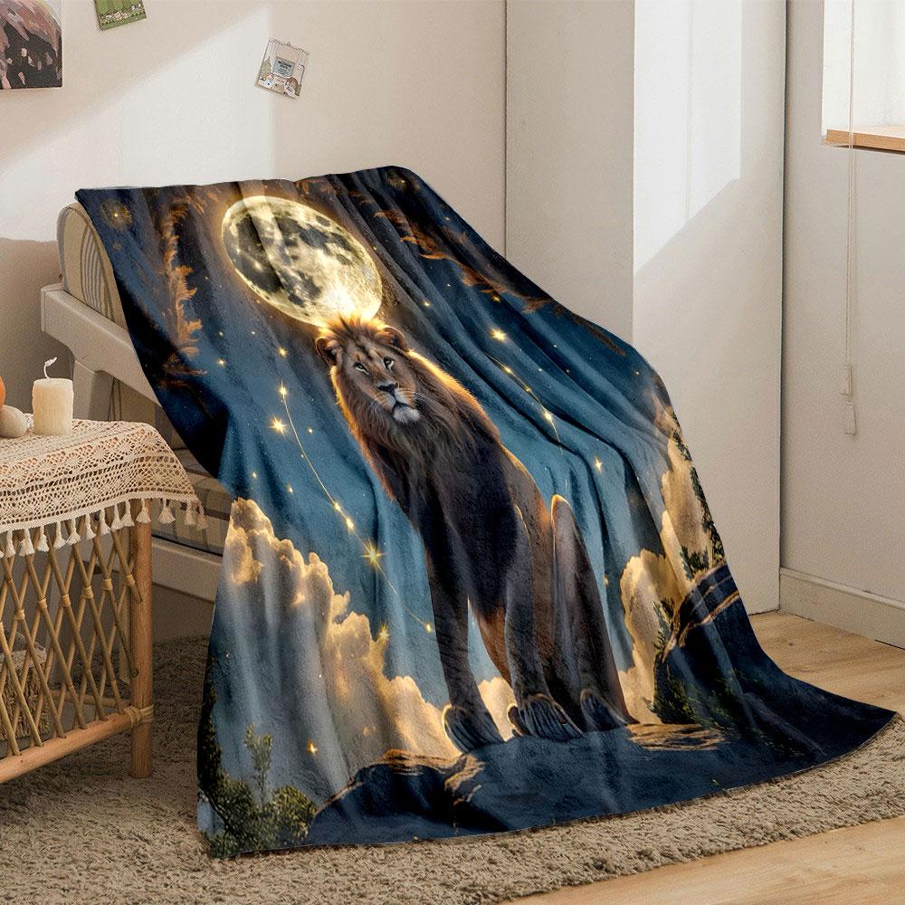 Majestic Lion Under Full Moon print blanket soft and cozy perfect for the living room bed sofa or a nap,gift