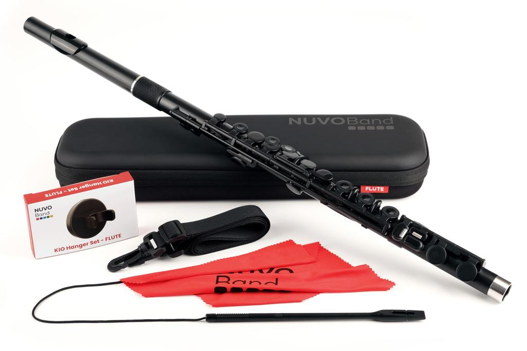 NUVOBand NB300FBK Plastic Wind Fully Black Wall and Fingering Instrument, Waterproof, C-Key Flute, [Includes Case, Hanger, Swab, Chart]