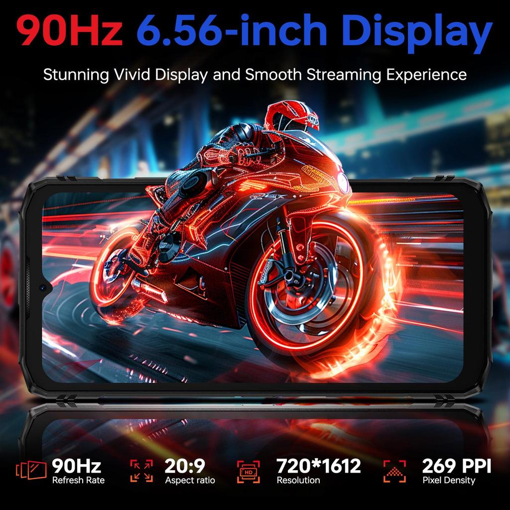 DOOGEE Blade10 Energy Защищенный смартфон Android 15, 24 ГБ+128 ГБ/2 ТБ, 6,56-дюймовый HD+ дисплей 90 Гц, 6150 мАч, 16 МП+8 МП, 3 слота для SIM-карт/NFC/IP68/IP69K/OTG/Face ID