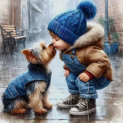 Милый мультяшный животный пес мальчик полная вышивка эко-хлопковой нитью 11CT напечатанный набор для вышивания крестом для мальчика искусство украшение домашний декор 40x40см