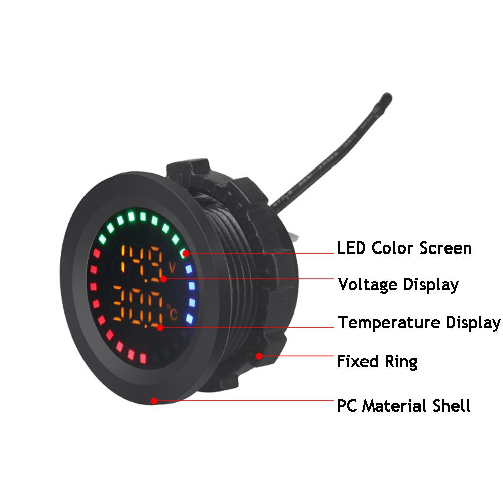 12 В-24 В автомобильный цифровой вольтметр постоянного тока от 5 В до 30 В тестер напряжения светодиодный цветной экран измеритель температуры и напряжения для автомобиля мотоцикла лодки