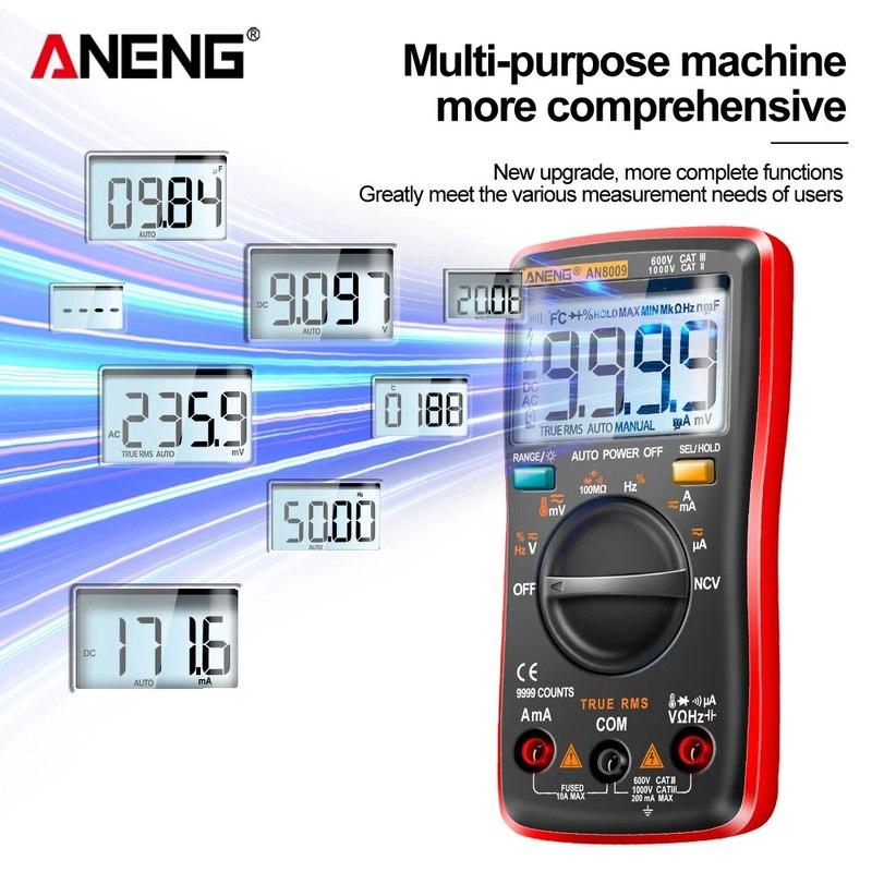 Mini Digital Multimeter ANENG AN8009 True RMS Transistor Tester Auto-Range Automotive Capacitor Tester Temp Diode Tool