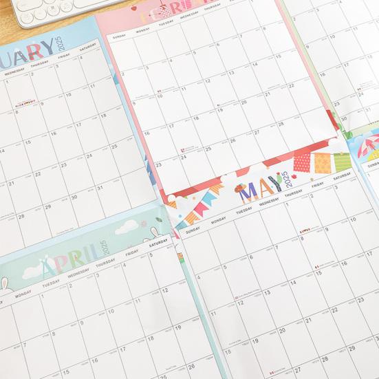 Большой настенный календарь 2025 года, двухсторонний, стираемый влажным и сухим способом, ежегодный планировщик, ламинированное расписание с маркером, клей для домашнего офиса, класса