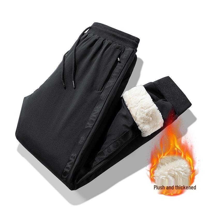 Men's Winter Waterproof Thickened Padded Pants - Straight Leg, Lambswool Lined, Plus Size, Casual Outerwear