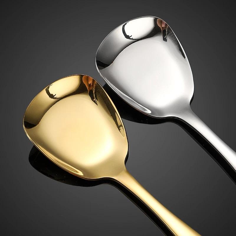 17 см плоскодонная ложка из нержавеющей стали квадратные столовые ложки для риса детская длинная ручка ложка для напитков для мороженого десерт