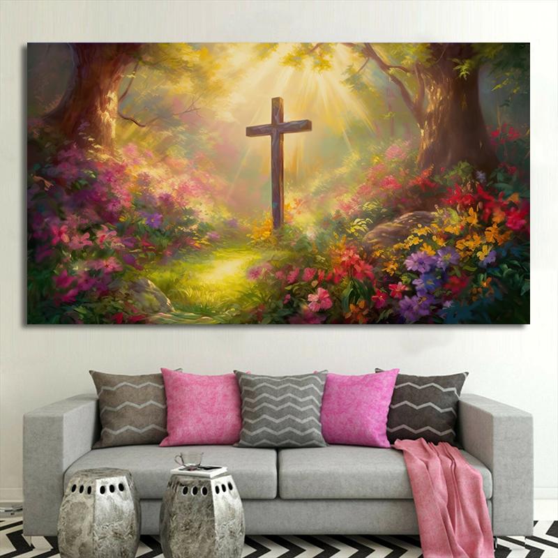 Абстрактный Христианский Иисус Крест Красочная Масляная Живопись Напечатанная на Холсте Райский Сад Религиозные Постеры для Декора Гостиной
