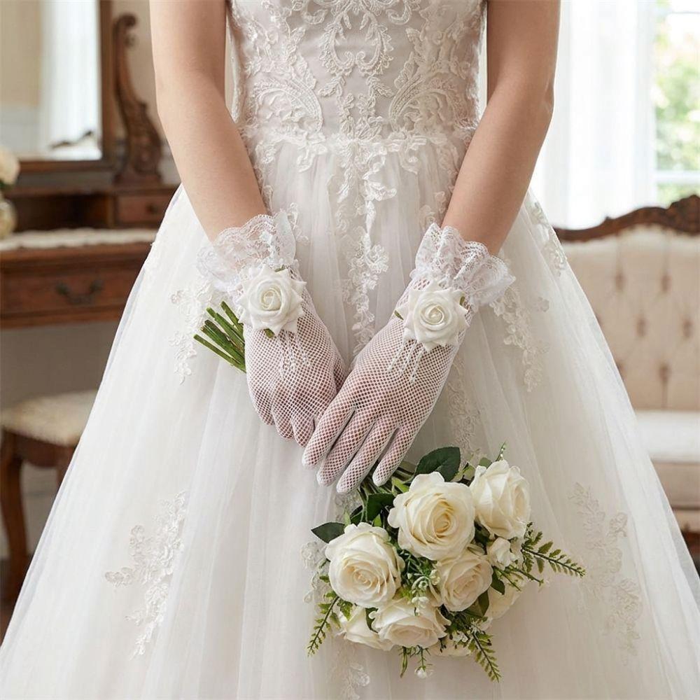 Rose Flower Fishnet Gloves Thin Mesh Mittens Unique Lace Gloves Party