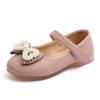 Однотонные, для девочек, жемчуг, банты, одинарные туфли, детские, туфли на плоской подошве