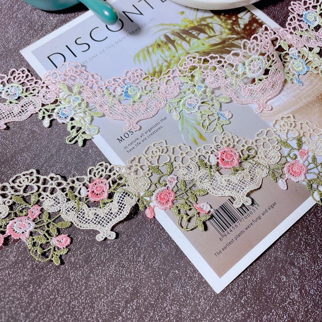 1 ярд розовая кружевная ткань с цветочной вышивкой, сделай сам, швейные материалы для одежды шириной 6,5 см