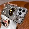 Heart Make Up Mirror Case For iPhone 16 Pro Max 15 Plus Plating Butterfly Cover For iPhone 14 Pro 13 12 11 Glitter Diamond Case