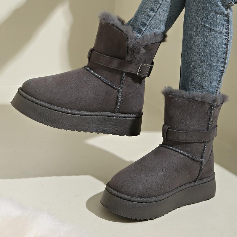Fashion Platform Cotton Boots Winter New Round Toe Suede Woollen Thickened Anti-slip Wear-resistant Short Cylinder Snow Boots