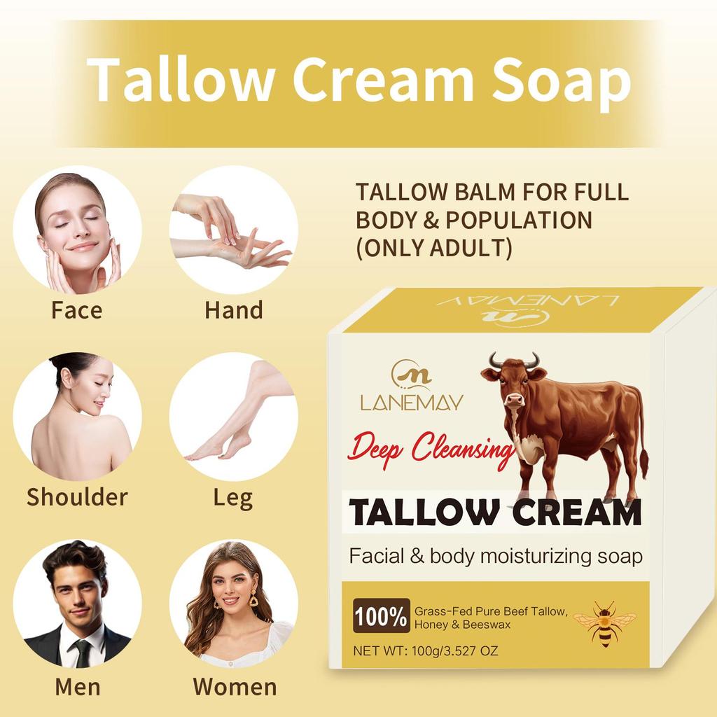 Мыло Tallow Cream Soap - глубоко очищающее увлажняющее мыло для лица и тела, питает сухую кожу, сохраняет увлажненность - подходит для всех типов кожи, 100 г