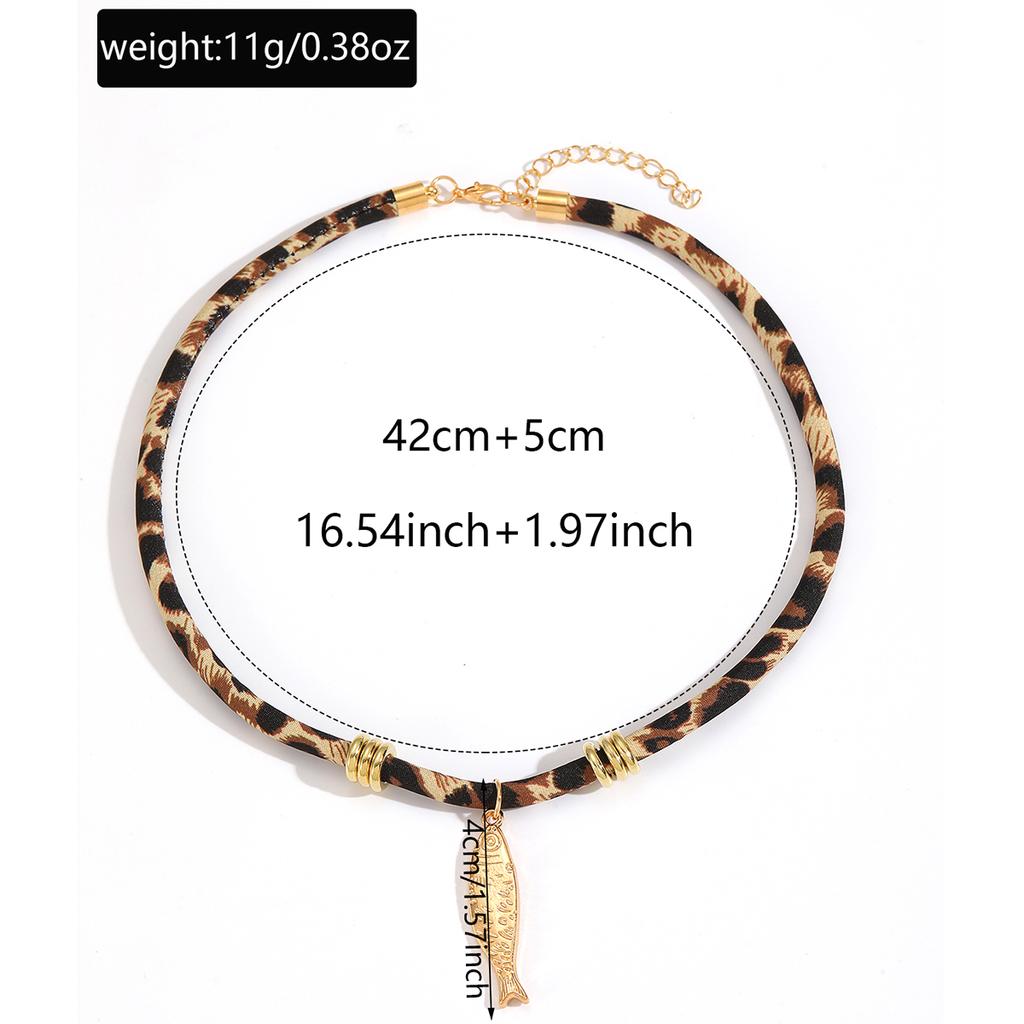 Винтажное ожерелье с леопардовым принтом, подвеска из ракушки в виде рыбы-солнца, цепочка, ожерелье с подвеской в форме рыбы-солнца для женщин и девушек