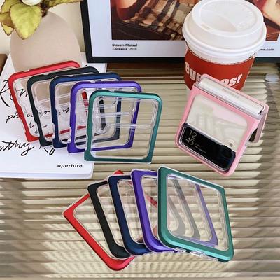 Для Samsung Galaxy Z Flip 4 чехол с цветной рамкой, прозрачная жесткая задняя крышка для Samsung Z Flip 3 5g Zflip4, противоударный складной чехол