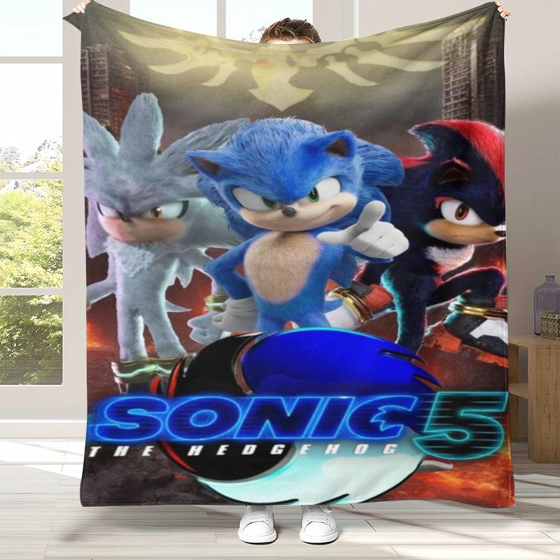 Ретро Мультяшное Игровое Фланелевое Одеяло S-Sonic, Ультра Мягкое Теплое Плюшевое Покрывало для Дома, Спальни, Кровати, Дивана, Походного Пикника, Подарок