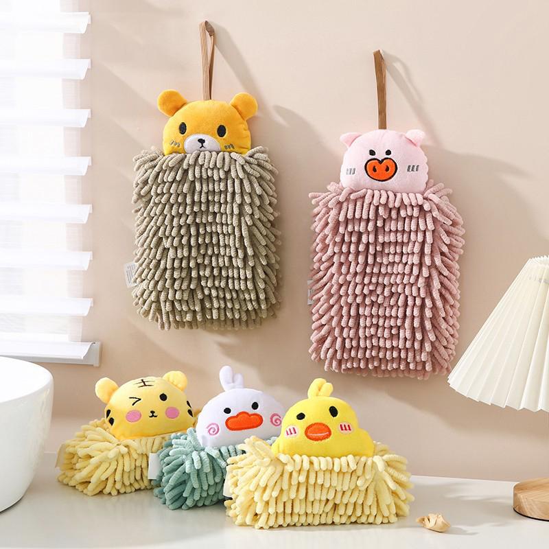Kitchen and Bathroom Hand Towels Hanging Chenille Absorbent and Quick-drying Cartoon Cute Towels Household Cleaning Towels