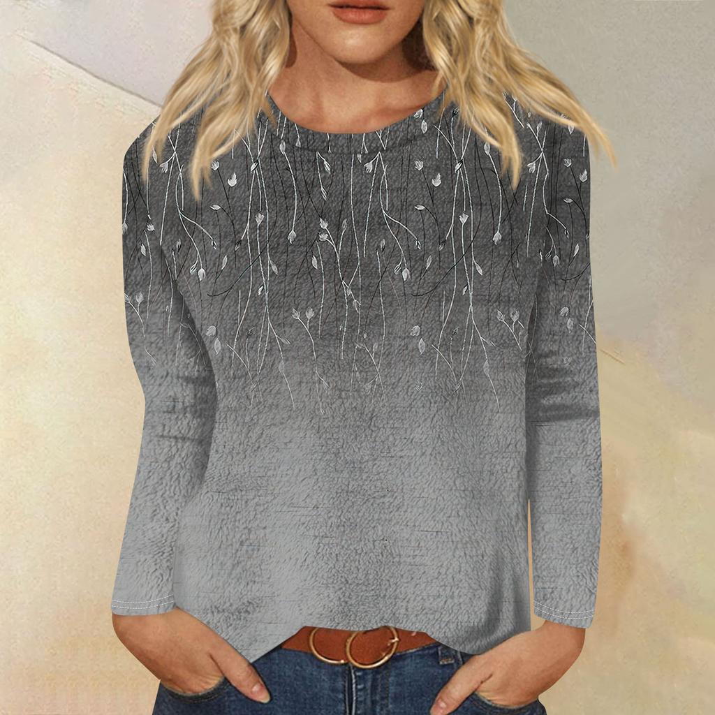 Женская модная повседневная фланелевая футболка с длинным рукавом и круглым вырезом с принтом