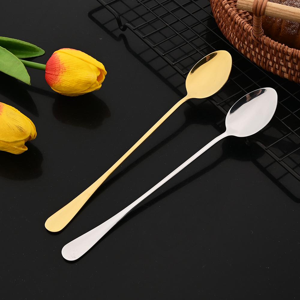 8Pcs Golden Long Handled Spoons, Thickened Stainless Steel Coffee Spoons, Pointed Mixing Spoons, Round Spoons, and Ice Spoons