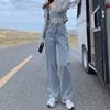 Spring and Autumn Women Jeans High Waist Straight Retro Loose Wide Leg Pants Long Pants Denim Jeans