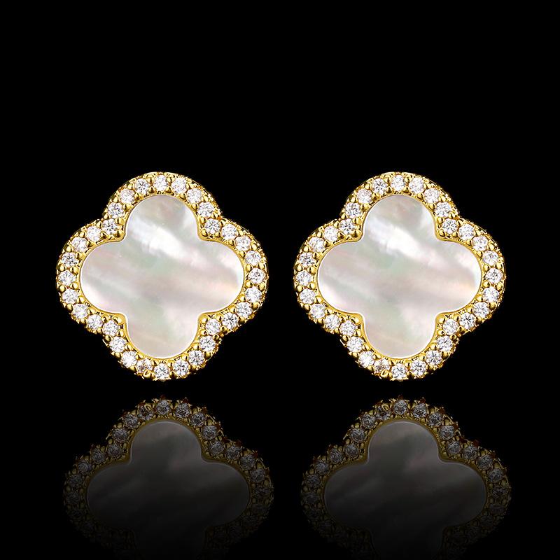 Набор украшений Натуральная белая ракушка Серьги-клевер Ожерелье Браслет Полный женский Высокая мода