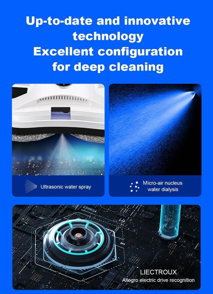 LIECTROUX YW610 Robot Window Cleaner, Single Water Spray, 2800Pa Suction, 30ml Water Tank, Border Detection