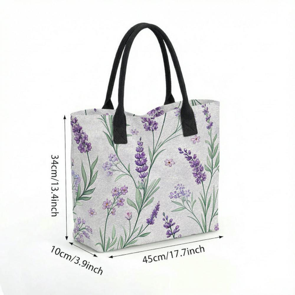 Lavender Print Tote Bag Large Capacity Casual Canvas Shoulder Bag for Daily Shopping Travel