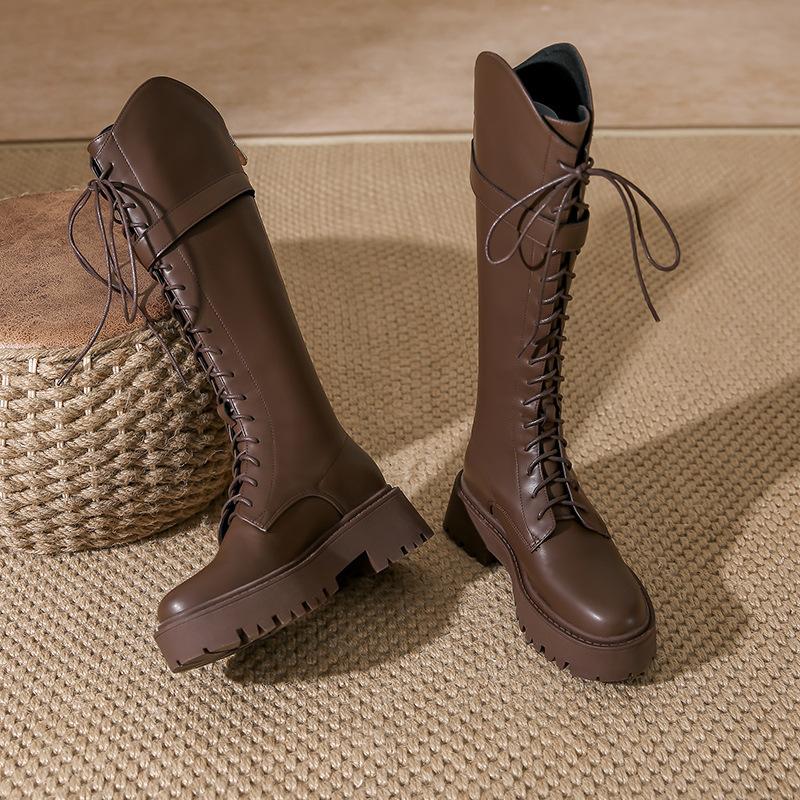 Локомотивные ботинки женские осенне-зимние новые рыцарские ботинки женские на толстой подошве шнуровка женские тонкие высокие ботинки детские