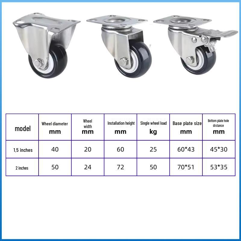 Поворотные ролики Golden Diamond из нержавеющей стали 304 с тормозами - Колеса 1,5" и 2" для мебели