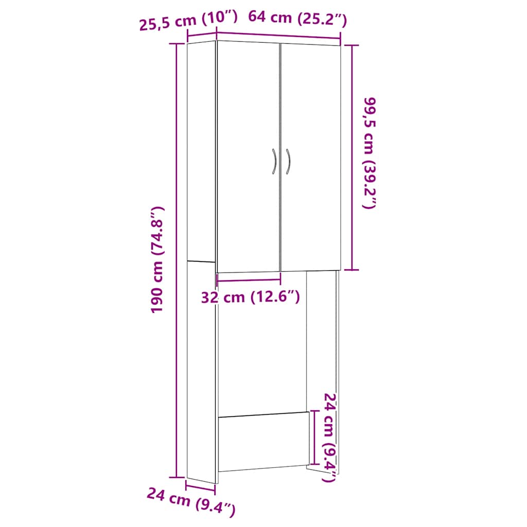 Washing Machine Cabinet Black Oak Effect 64 x 25.5 x 190 cm