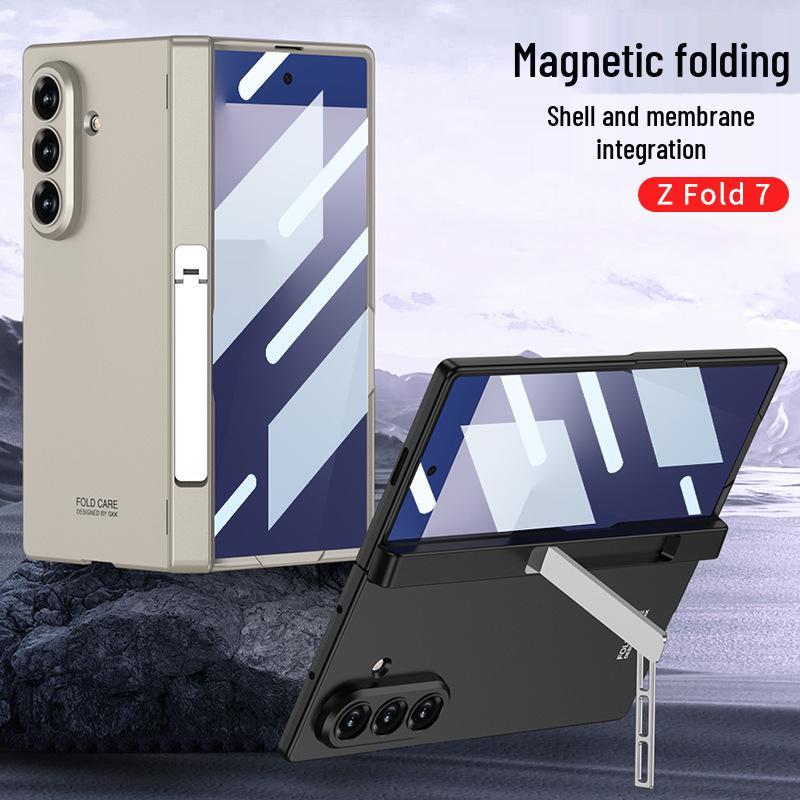 Магнитный защитный чехол для Samsung Z Fold7: Однотонный, Точные вырезы, Складная подставка-экран, Дизайн с боковым карманом для мужчин.