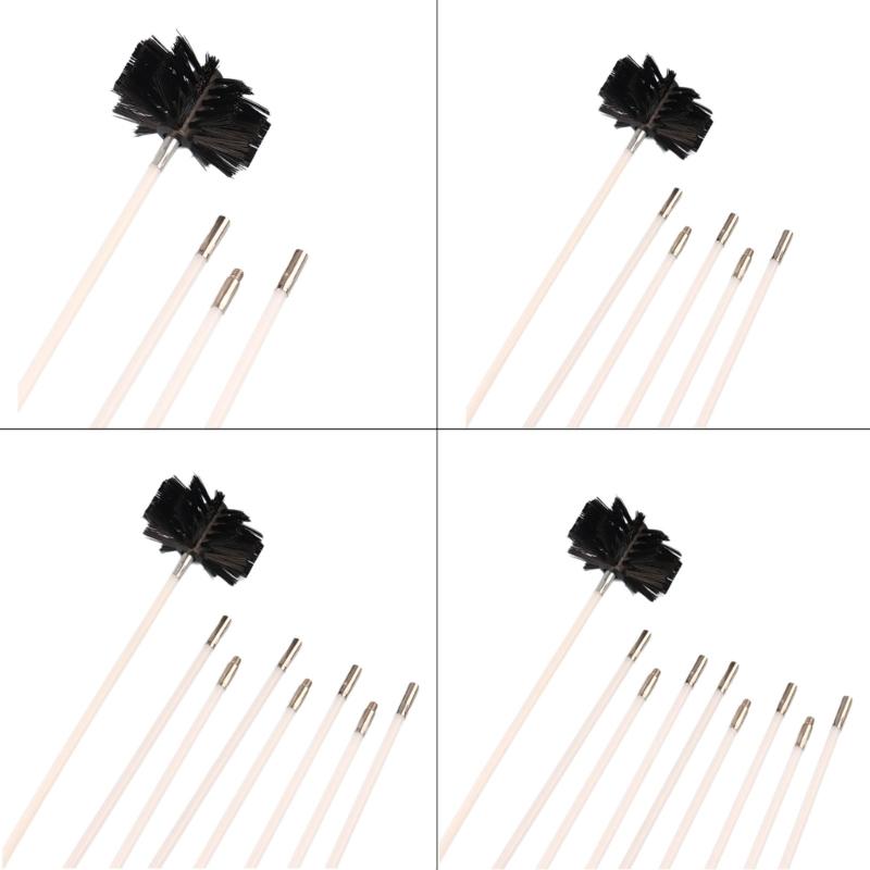 Набор для чистки дымохода и вентиляционного отверстия сушилки включает гибкий стержень и щетки с выдвижным стержнем, подходящий для эффективной чистки