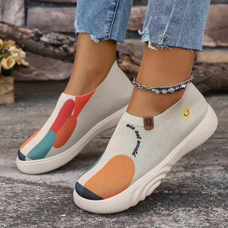 Женские слипоны Новые повседневные туфли на толстой подошве с росписью и женские туфли на плоской подошве