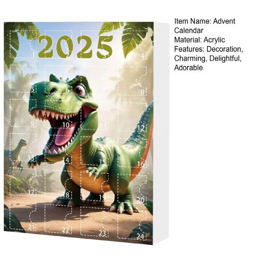 Календарь обратного отсчета до Рождества с динозаврами на 2025 год, Праздничный адвент-календарь с коллекционными подвесными украшениями, Акриловый плоский набор подвесок с буквами динозавров