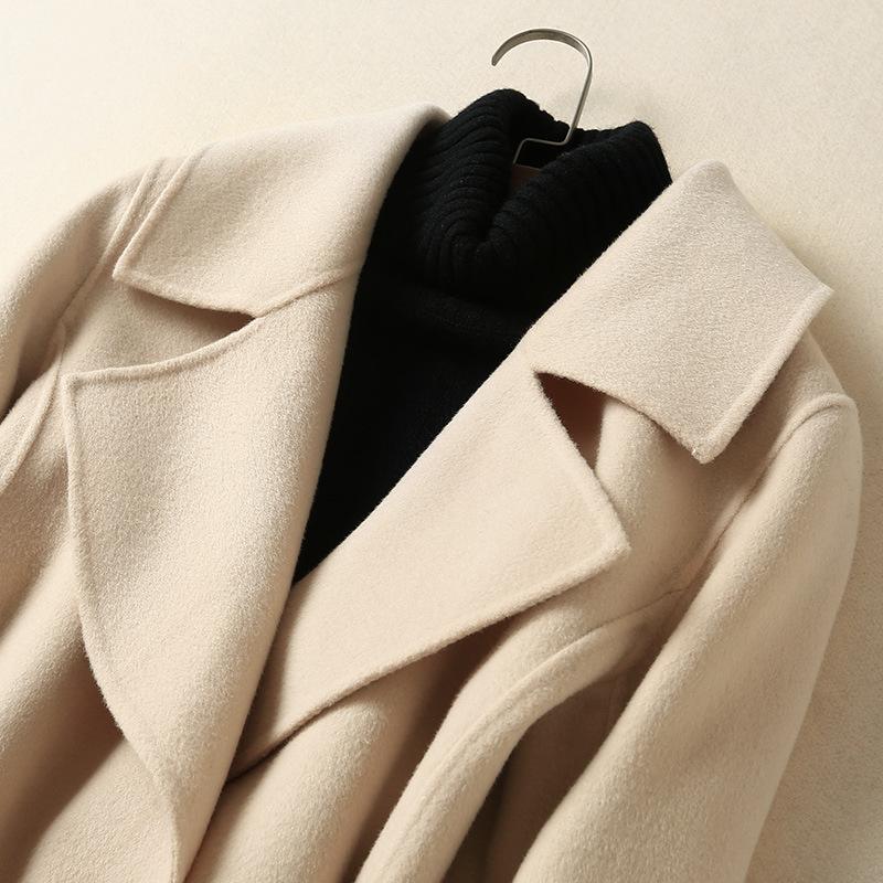 Двустороннее кашемировое пальто женское облегающее среднее и длинное корейская версия талии двухстороннее шерстяное пальто тонкое маленькое шерстяное пальто