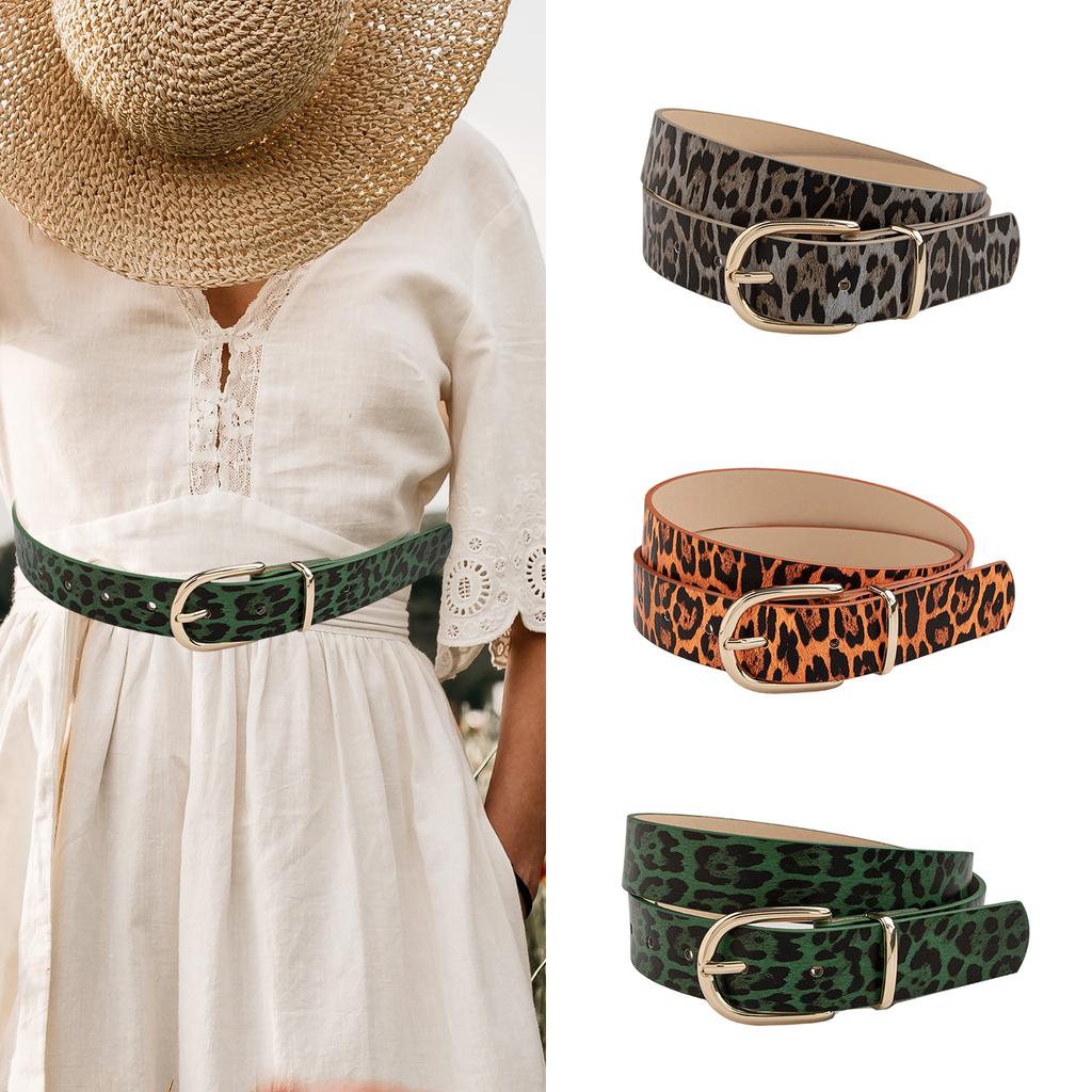 Y2K Leopard Pattern PU Leather Belt Adjustable Waistband Pin Buckle Waist Strap For Women Jeans Pants Fashion Accessory