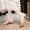 2025 Summer New Korean Version of Rhinestone Transparent Crystal Shoes High Heels Sandals Stiletto Women's Shoes Large Size Single Shoes