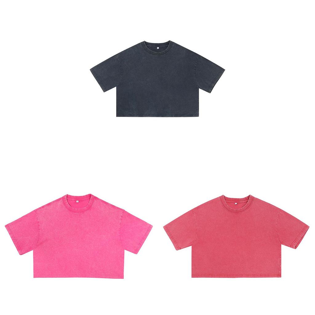 Streetwear Cotton Crop Top Tshirt For Women With Loose Fit And Retro Wash Effect
