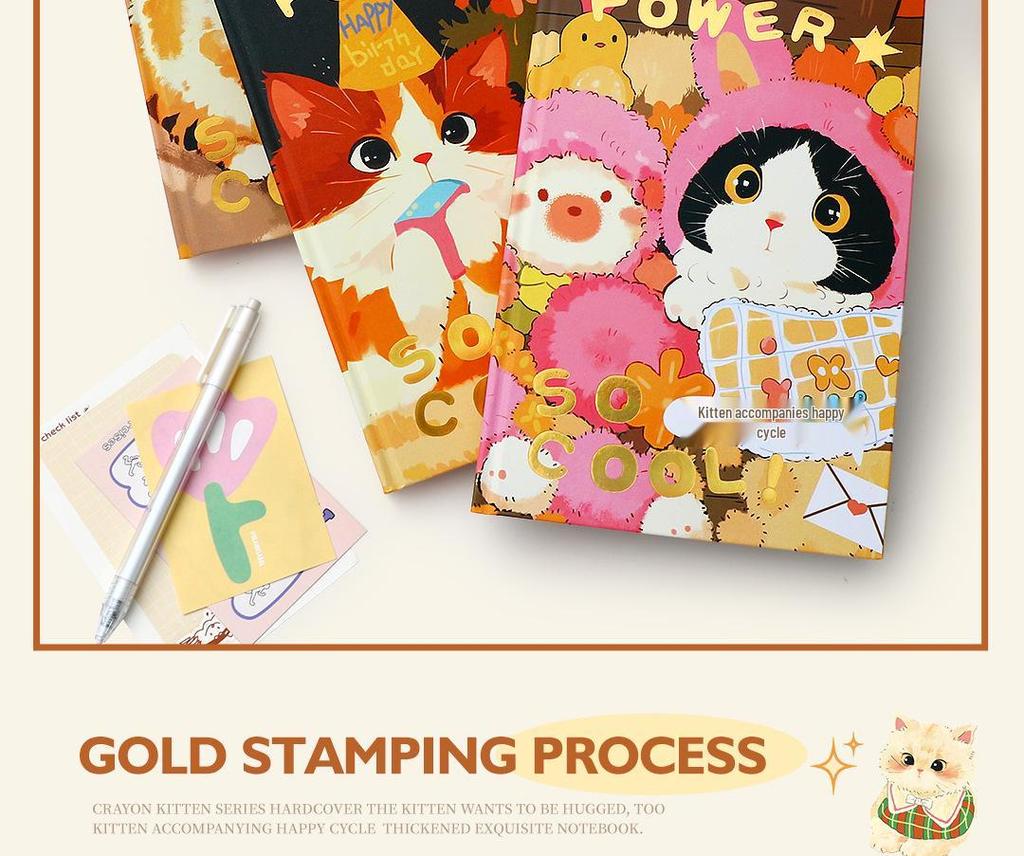A5 Crayon Cat Diary: Hardcover Notebook with Thick Color Pages for Daily Scheduling