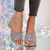 2025 летние новые тапочки женские прозрачные стразы квадратная голова слово кристалл высокий каблук мода повседневный толстый каблук слово