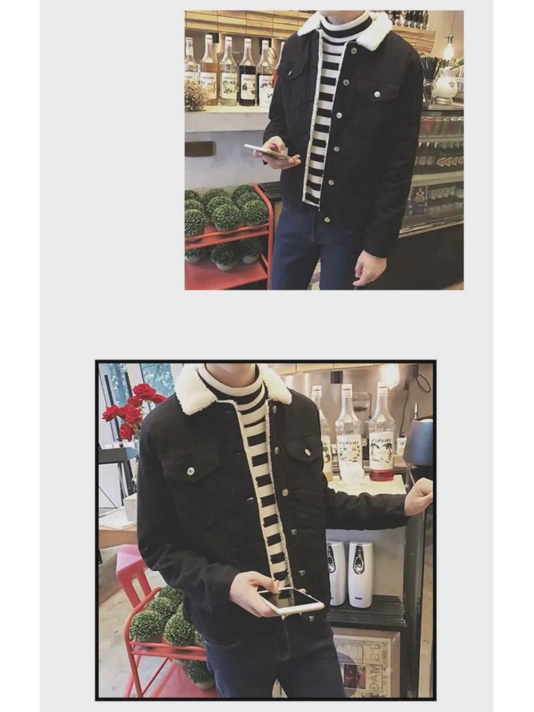 Мужская джинсовая куртка Slim Fit на зиму с подкладкой из бархата и овечьей шерсти